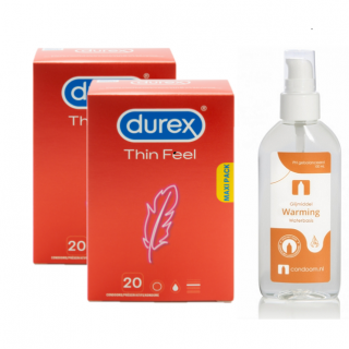 Durex Feel Thin Maxi Pack (40st + GRATIS CNL Warming 100ml)