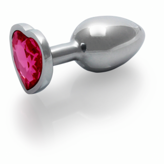 Aluminium Buttplug in Elegant Zilver met een Roze Siersteen (Medium 34mm)