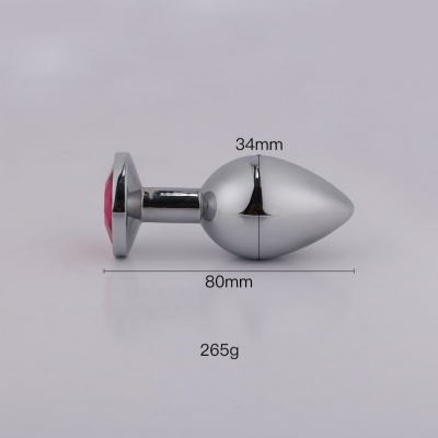 Aluminium Buttplug in Elegant Zilver met een Roze Siersteen (Medium 34mm)