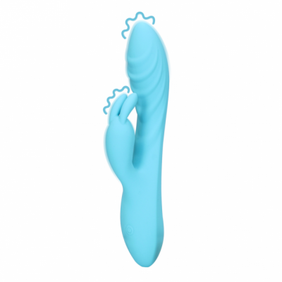 Loveline Silicone Rabbit Vibrator met Ribbels (Glacial Blue)