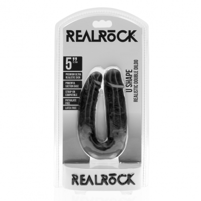 RealRock U-vormige dubbele dildo Ø 3.2cm, 12.7cm (Zwart)