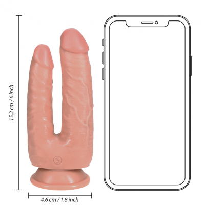 RealRock Dubbele Pret Dildo Met Zuignap - Ø 3.8cm, 15,20cm (Zwart)